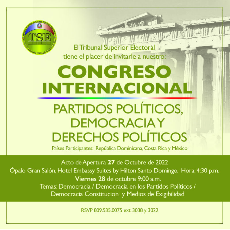 Partidos movimientos y agrupaciones políticas, confirman su participación en congreso internacional “Partidos Políticos, Democracia y Derechos Políticos” que organiza Tribunal Superior Electoral