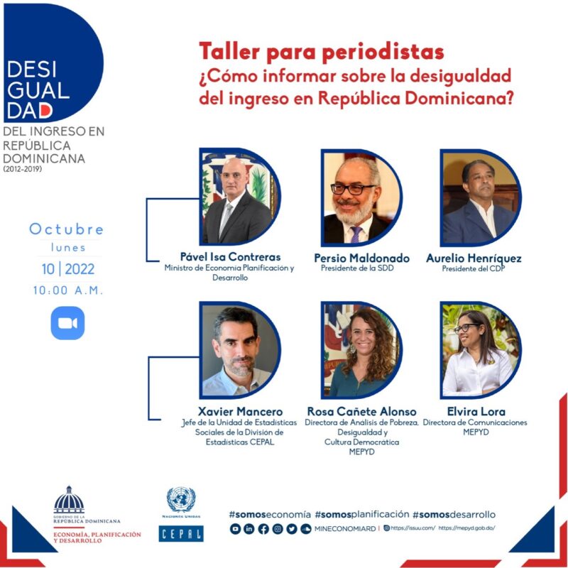 Ministerio de Economía y CEPAL impartirán taller a periodistas y líderes de opinión de técnicas para informar sobre desigualdad en RD  